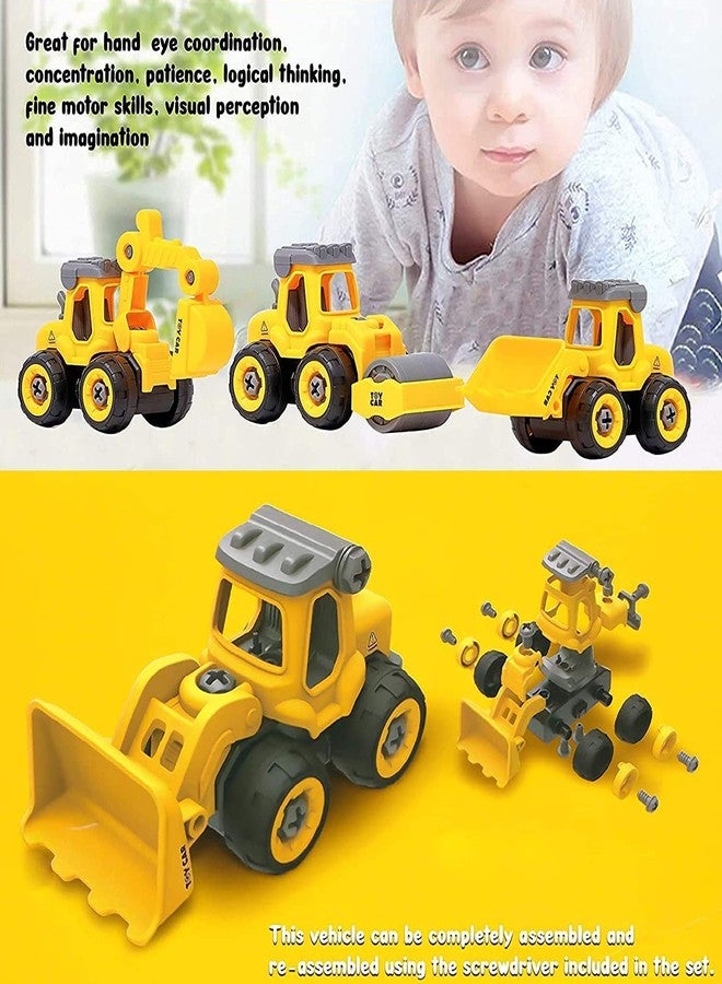 Aganta Construction Vehicles Set, Pack of DIY Construction Trucks with 1 Screwdriver Tools, Kids Building Cars Excavator, Bulldozer, Road Roller, Drill Excavator Unbreakable Engineering Toys - Image 3